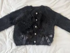 GRL シャギーニットリボンショート丈カーディガン ブラック[pm415]