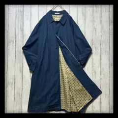 【SCENE☆VAN Jacket】デニムステンカラーコート☆裏地総柄　ロング丈