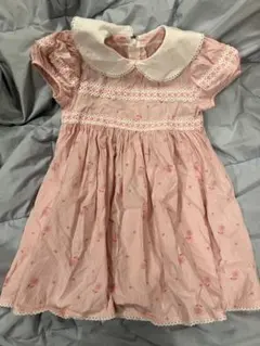 シャーリーテンプルピンクのストライプ花柄ワンピース 120cm