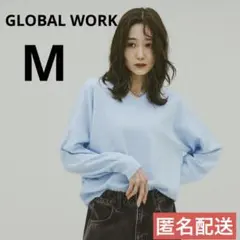 GLOBAL WORK ふわふわHugmeVネックプルオーバー　ブルー　M