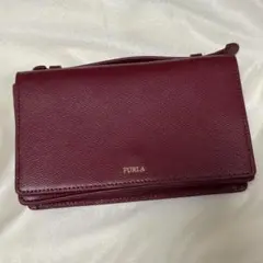 美品 フルラ FURLA バーガンディ アーチロゴ チェーン ショルダー 
