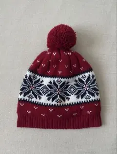 GAP ギャップ キッズ 雪の結晶柄 裏フリース ニット帽 赤 50〜52cm