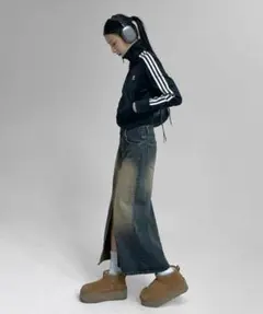 ログウォッシュロングデニムスカート