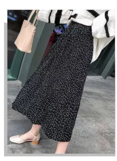 ❤セール❤ドット柄 ロング丈 フレア プリーツスカート ハイウエスト