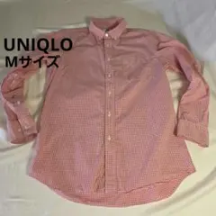UNIQLO 赤と白のチェック柄 長袖シャツ ボタンダウン コットン100%