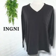 5835【INGNI】Vネックカットソー Tシャツ ロンT ブラック Mのサムネイル