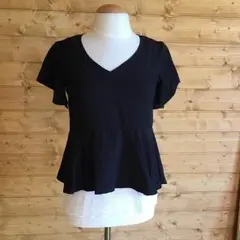 送料込/超美品GUフリル袖カットソーT/黒ブラックSサイズ