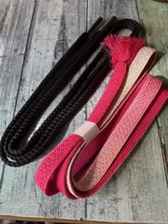 帯締めセット 黒とピンクの平組