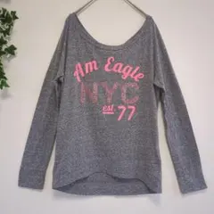アメリカンイーグルアウトフィッターズ 長袖プリントTシャツ　グレー　S/P