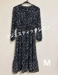 2/15まで⭕️MAJESTIC LEGON Vネック花柄ワンピース ネイビー M