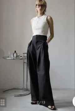 Doula Doula ハイウエストタックワイドパンツ　M 黒　韓国ファッション