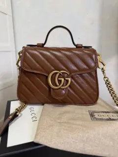 GUCCI GGマーモント マトラッセ レザー ミニ トップハンドルバッグ
