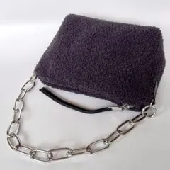 【未使用に近い】ZARA ザラ フェイクファー シルバーチェーンバッグ ブラック