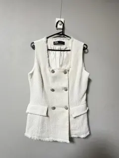 ZARA ホワイト ツイード ベスト・ジレ