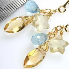 14KGF＊シトリン・レモンクォーツ・ブルートパーズの可愛いピアスc73