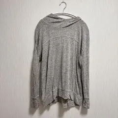 ✨️美品✨️グレー 【M～L】長袖フード付きハイネックパーカー ドロップショルダー