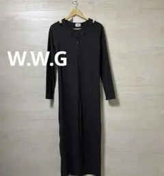 W.W.G★グレー 長袖 ロングワンピース 肌見せ レイヤード風 リブ スリットのサムネイル