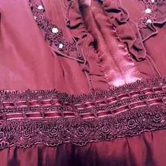 バーガンディ フリル パーティ ドレス