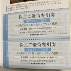 中央アルプス 駒ヶ岳ロープウェイ運賃 名鉄株主優待割引券 2枚4名分