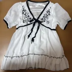 平成 半袖チュニック ブラウス 花柄 フリル