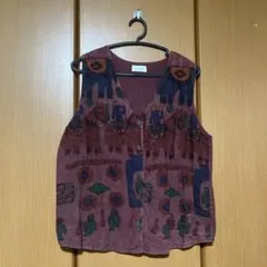 【値下げ】polpo エスニック柄ベスト　ボルドー　MLサイズ