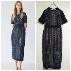 LADYジオメトリックレースドレス