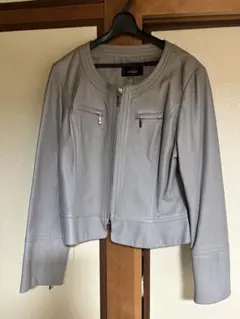グレー レザージャケット ショート丈