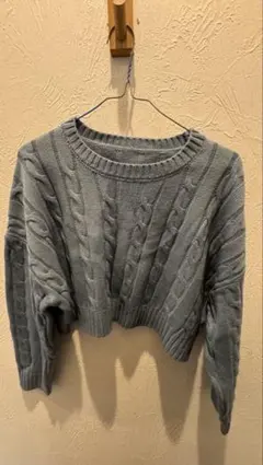 グレー ケーブル編み クロップドセーター