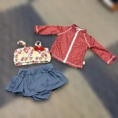 ベビー水着セット 80cm 赤 花柄　ラッシュガード付き