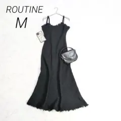 ROUTINE裾キャミワンピースロングフリンジAラインコットンブラック系裏地あり