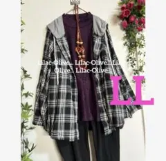 6178新品⭐️LL＊フード付チェック柄ゆったりシャツパーカー大きいサイズ