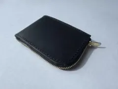 L字ファスナーキーケース兼カードケース ブラック 本革 ハンドメイド
