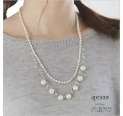 新品 大人可愛い フェミニン 小顔見せ パール ガラスストーン 2連ネックレス