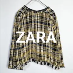 ZARA ザラ ツイード ブラウス クロップド丈 チェック 金ボタン 七分袖