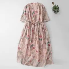 花柄ワンピース ロングワンピース 総柄 プリント 半袖 通勤 ワンピース