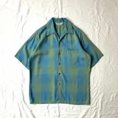 USA製 50s〜60s VINTAGE オンブレチェック レーヨンシャツ 開襟