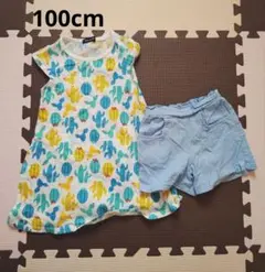 100cm　Moujonjon　ノースリーブワンピース+ショートパンツのセットのサムネイル