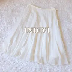 【インディヴィ】38 プリーツスカート スカート 膝丈 フレア リボン シフォン