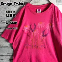 【USA製】Hanes 花柄　アートプリントTシャツ シングルステッチ L