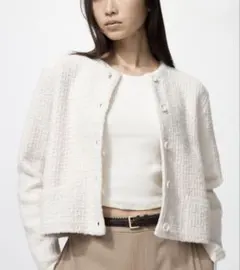 美品✨ ユニクロ ニットショートジャケット 洗える 大きいサイズ　XL ホワイト