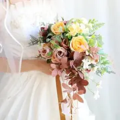 2点セット高級　シルクフラワーウェディングブーケ　白ピンク造花ブーケ記念日の装飾