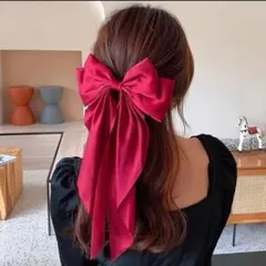 ビッグリボン バレッタ 大きめ 髪留め ヘアピン 推し色赤 ヘアアクセサリー