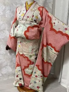 605ag89□七五三 七歳 女児 部分絞り 着物&開き帯&長襦袢 金彩□美品