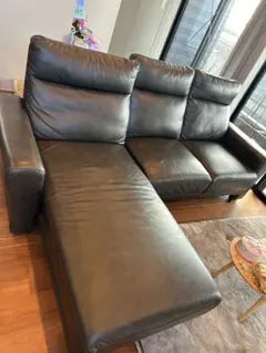 ダークブラウン レザー カウチソファ 3人掛け