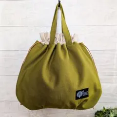 ★巾着バッグ　トートバッグ　（オリーブグリーン色）★