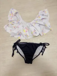 michellMacaron フラワーフリルビキニ ブラック 完売品】michellMacaron 水着 フラワー フリル ビキニ XS 黒