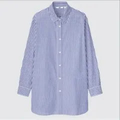 UNIQLO ユニクロ　コットンストライプシャツ　ブルー　長袖シャツ