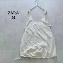 ZARAザラ　ナイロン　チュニック　ミニワンピ　アイボリー　ハートドローコード