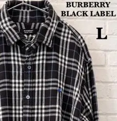 BURBERRY BLACK LABEL☆長袖シャツ☆ホース刺繍☆黒チェック　L