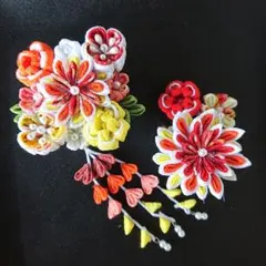 つまみ細工の髪飾りセット/暖色系/オレンジ系メイン/七五三/結婚式/成人式